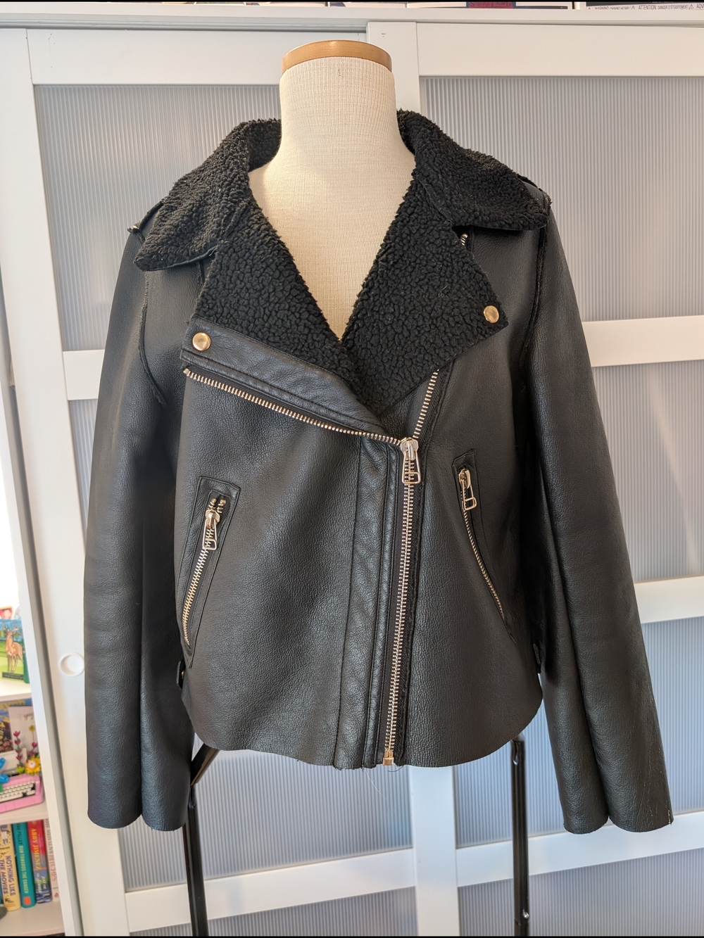 Candy Couture Black Faux Shearling-Lined Moto Jacket